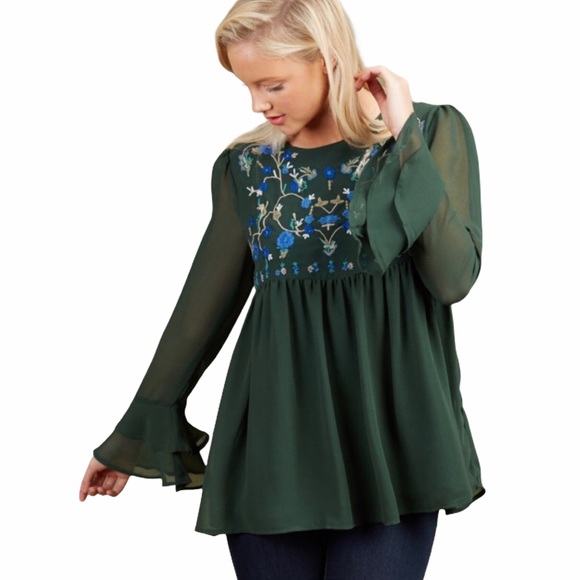 Altar'd State Tops - ALTAR’D STATE |  Santia Green Floral Boho Blouse